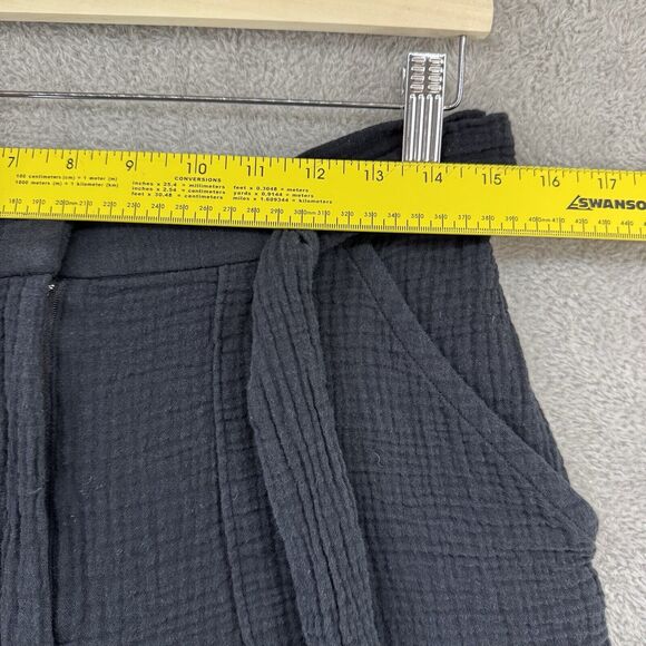 Magaschino Pants M Black Textured Organic Cotton Pockets Elastic Hem Cropped Tie - Picture 13 of 15